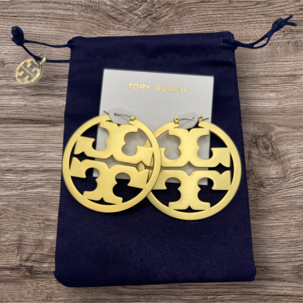 Tory Burch Matte Gold Logo Earrings